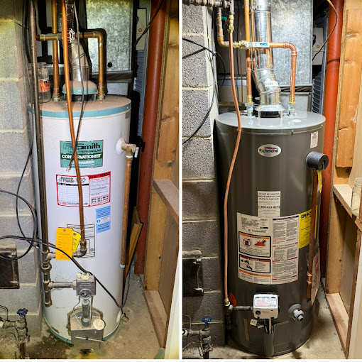 customer's before and after water heater replacement